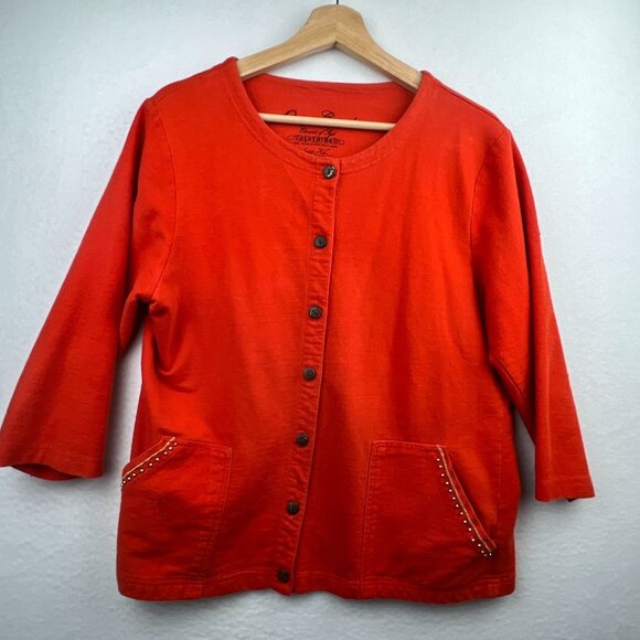 Onque Casuals Womens Orange Button Up Sweater Size XL Long Sleeve Beaded Pockets - Picture 3 of 15